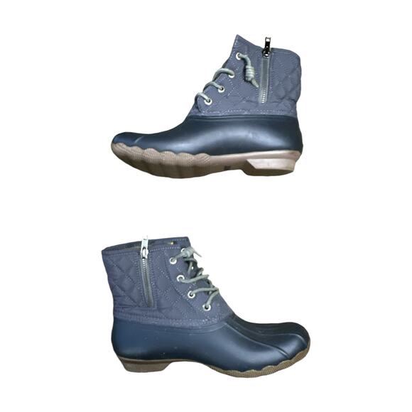 Women’s Sperry Top Sider Black/Grey Lace Up Duck Waterproof Rubber Boots Size 8 - Picture 2 of 7